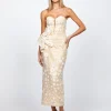 Midi Dresses | All Dresses<Bariano ASTER EMBROIDERED COLUMN MIDI B72D61S WHITE/NUDE