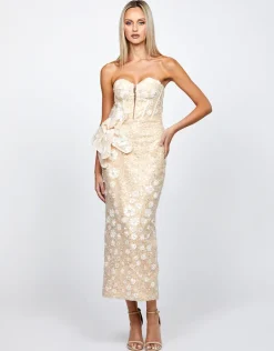 Midi Dresses | All Dresses<Bariano ASTER EMBROIDERED COLUMN MIDI B72D61S WHITE/NUDE