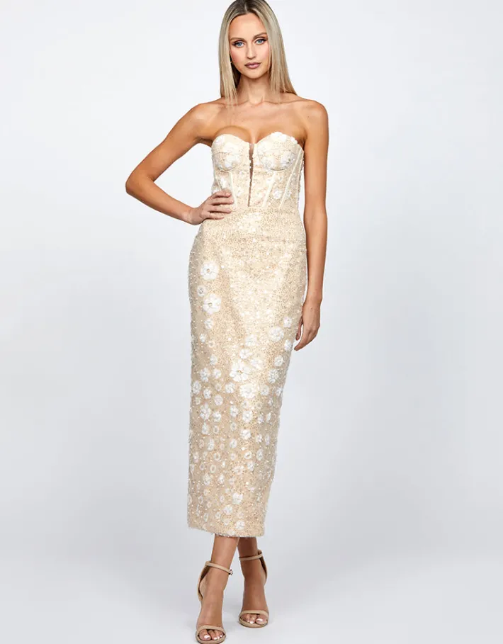 Midi Dresses | All Dresses<Bariano ASTER EMBROIDERED COLUMN MIDI B72D61S WHITE/NUDE