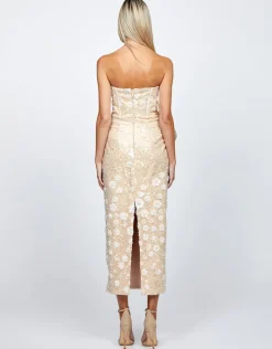 Midi Dresses | All Dresses<Bariano ASTER EMBROIDERED COLUMN MIDI B72D61S WHITE/NUDE