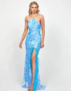 Formal / Prom Dresses | Maxi Dresses<Bariano ATIRA FEATHERED GOWN B73D14L IRIDESCENT BLUE