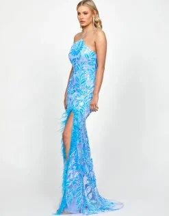 Formal / Prom Dresses | Maxi Dresses<Bariano ATIRA FEATHERED GOWN B73D14L IRIDESCENT BLUE