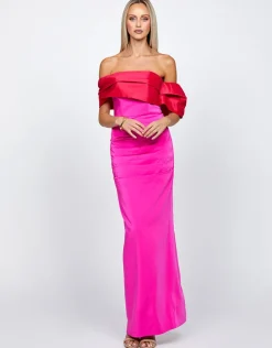 Maxi Dresses | All Dresses<Bariano AZALEINE OFF SHOULDER COLUMN MAXI BL71D24L HOT PINK/LIPSTICK