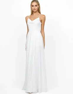 Maxi Dresses | All Dresses<Bariano BEC SEQUIN COWL NECK WRAP GOWN B56D02L WHITE