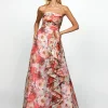 Gowns / Ballgowns | All Dresses<Bariano BLAIRE STRAPLESS CASCADING RUFFLE GOWN B69D13L FLORAL MULTI