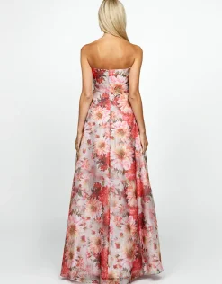 Gowns / Ballgowns | All Dresses<Bariano BLAIRE STRAPLESS CASCADING RUFFLE GOWN B69D13L FLORAL MULTI