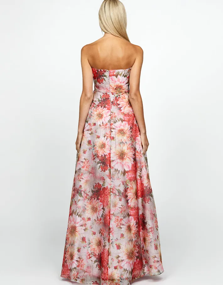 Gowns / Ballgowns | All Dresses<Bariano BLAIRE STRAPLESS CASCADING RUFFLE GOWN B69D13L FLORAL MULTI