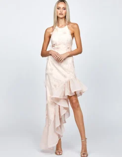All Dresses | Maxi Dresses<Bariano BRIELLA CASCADING FRILL HI LO GOWN B71D08HL PASTEL PEACH
