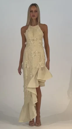 All Dresses | Maxi Dresses<Bariano BRIELLA CASCADING FRILL HI LO GOWN B71D08HL PASTEL PEACH