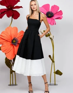 Midi Dresses | All Dresses<Bariano CAMELLIA ACHROMATIC A LINE MIDI BL71D06S BLACK/WHITE