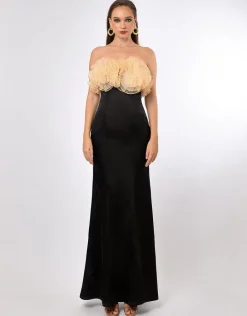 Formal / Prom Dresses | Maxi Dresses<Bariano CARMILLA ROSETTE FISHTAIL GOWN B70D27L BLACK/NUDE