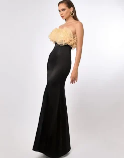 Formal / Prom Dresses | Maxi Dresses<Bariano CARMILLA ROSETTE FISHTAIL GOWN B70D27L BLACK/NUDE