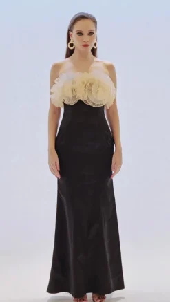 Formal / Prom Dresses | Maxi Dresses<Bariano CARMILLA ROSETTE FISHTAIL GOWN B70D27L BLACK/NUDE