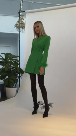 Long Sleeve Dresses | Mini Dresses<Bariano CATALINA FEATHER CUFF BLAZER DRESS BL66D37S