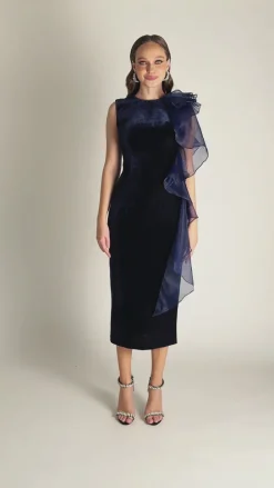 Formal / Prom Dresses | Maxi Dresses<Bariano CHARLIE CASCADING RUFFLE MIDI B75D07S NAVY