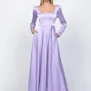 Gowns / Ballgowns | All Dresses<Bariano CHARMAINE SQUARED NECKLINE LONG SLEEVE A LINE GOWN B60D07L