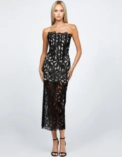 Midi Dresses | All Dresses<Bariano CLARISE FITTED STRAPLESS LACE MIDI BL68D42S BLACK/NUDE