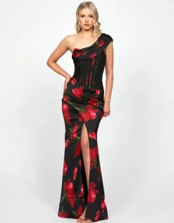 Maxi Dresses | All Dresses<Bariano DALLAS ONE SHOULDER GOWN B73D29L BLACK/RED