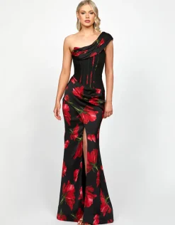 Maxi Dresses | All Dresses<Bariano DALLAS ONE SHOULDER GOWN B73D29L BLACK/RED