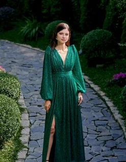 Long Sleeve Dresses | Maxi Dresses<Bariano DOMINIQUE V NECK LONG SLEEVE MAXI BL66D22L EMERALD