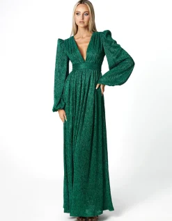 Long Sleeve Dresses | Maxi Dresses<Bariano DOMINIQUE V NECK LONG SLEEVE MAXI BL66D22L EMERALD