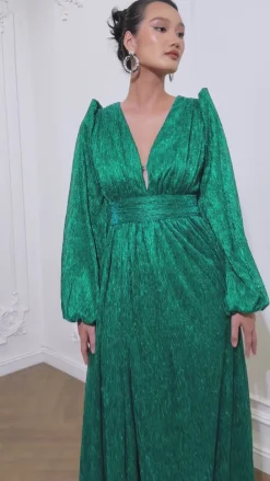 Long Sleeve Dresses | Maxi Dresses<Bariano DOMINIQUE V NECK LONG SLEEVE MAXI BL66D22L EMERALD
