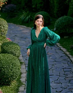 Long Sleeve Dresses | Maxi Dresses<Bariano DOMINIQUE V NECK LONG SLEEVE MAXI BL66D22L EMERALD