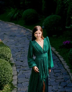 Long Sleeve Dresses | Maxi Dresses<Bariano DOMINIQUE V NECK LONG SLEEVE MAXI BL66D22L EMERALD