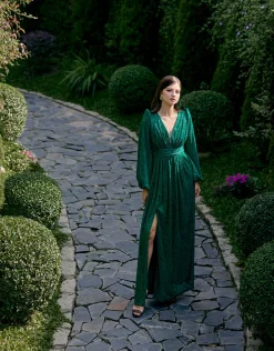 Long Sleeve Dresses | Maxi Dresses<Bariano DOMINIQUE V NECK LONG SLEEVE MAXI BL66D22L EMERALD