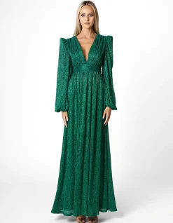 Long Sleeve Dresses | Maxi Dresses<Bariano DOMINIQUE V NECK LONG SLEEVE MAXI BL66D22L EMERALD