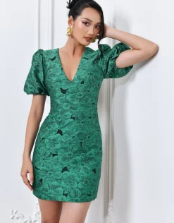 Mini Dresses | All Dresses<Bariano DOVE PUFF SLEEVE MINI BL66D20S GREEN