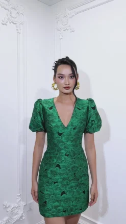 Mini Dresses | All Dresses<Bariano DOVE PUFF SLEEVE MINI BL66D20S GREEN
