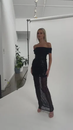 Maxi Dresses | All Dresses<Bariano EFFY OFF SHOULDER MAXI BL65D15L BLACK