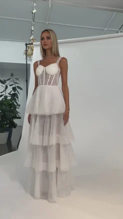 Formal / Prom Dresses | Gowns / Ballgowns<Bariano ELVYRA CRYSTAL ORGANZA TIERED GOWN B68D24L WHITE