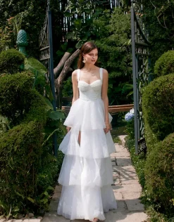 Formal / Prom Dresses | Gowns / Ballgowns<Bariano ELVYRA CRYSTAL ORGANZA TIERED GOWN B68D24L WHITE