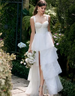 Formal / Prom Dresses | Gowns / Ballgowns<Bariano ELVYRA CRYSTAL ORGANZA TIERED GOWN B68D24L WHITE