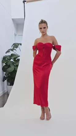 Maxi Dresses | Formal / Prom Dresses<Bariano ELYSE OFF SHOULDER MIDAXI B74D50L RED