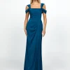 Gowns / Ballgowns | All Dresses<Bariano EMERY KNOTTED OFF SHOULDER COWL GOWN B69D18L TEAL
