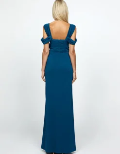 Gowns / Ballgowns | All Dresses<Bariano EMERY KNOTTED OFF SHOULDER COWL GOWN B69D18L TEAL