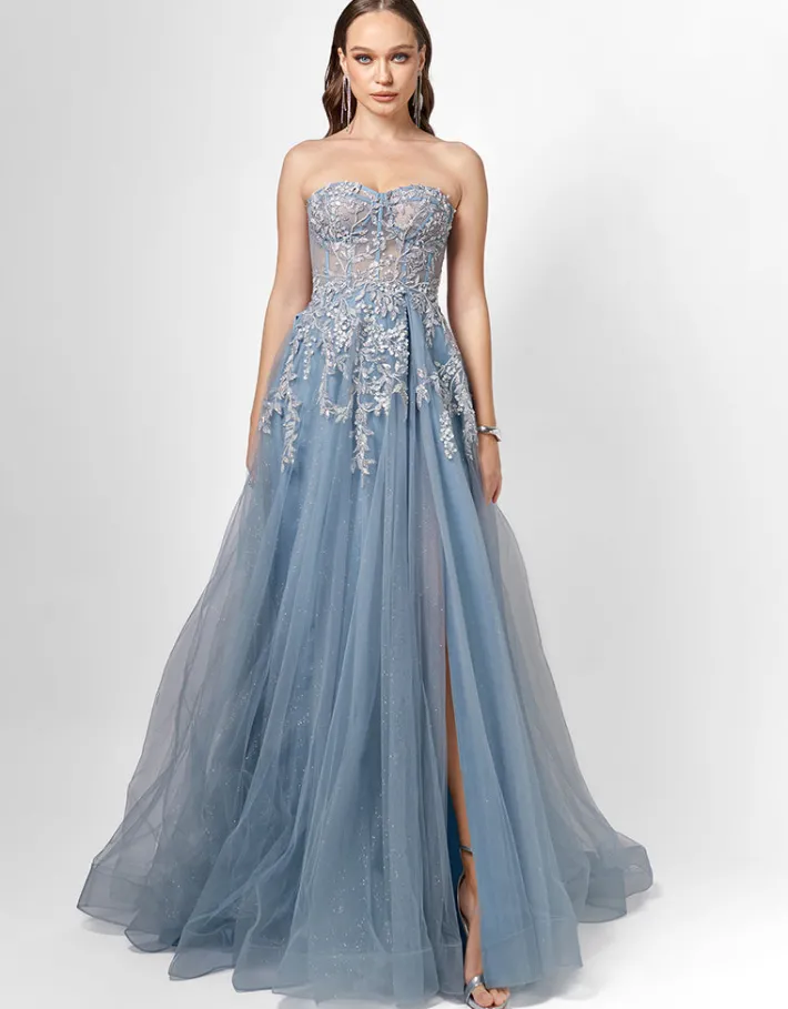 Gowns / Ballgowns | All Dresses<Bariano EMMY STRAPLESS BALL GOWN B75D80L STEEL BLUE