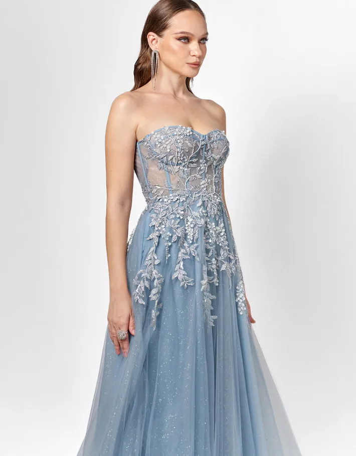 Gowns / Ballgowns | All Dresses<Bariano EMMY STRAPLESS BALL GOWN B75D80L STEEL BLUE
