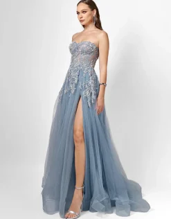 Gowns / Ballgowns | All Dresses<Bariano EMMY STRAPLESS BALL GOWN B75D80L STEEL BLUE