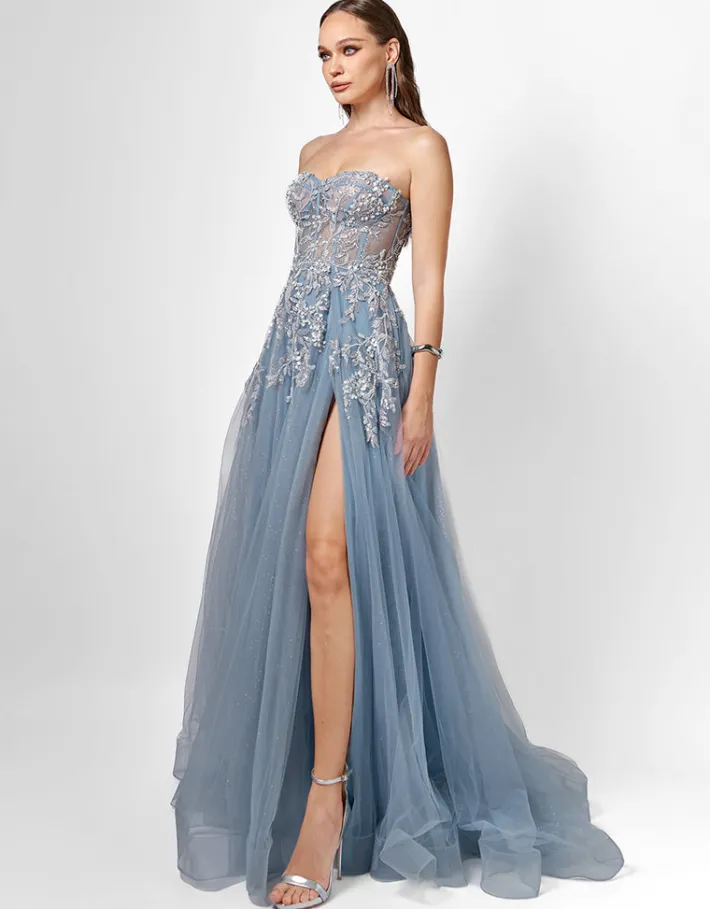 Gowns / Ballgowns | All Dresses<Bariano EMMY STRAPLESS BALL GOWN B75D80L STEEL BLUE