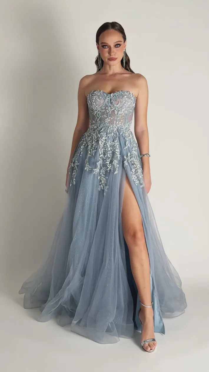 Gowns / Ballgowns | All Dresses<Bariano EMMY STRAPLESS BALL GOWN B75D80L STEEL BLUE