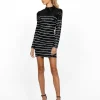 Long Sleeve Dresses | Midi Dresses<Bariano FLASHING LIGHTS SPLICED LONG SLEEVE MINI B55D15S BLACK/WHITE