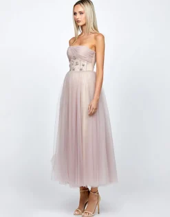 Midi Dresses | All Dresses<Bariano GRACELYN DIAMANTE TEA LENGTH MIDI B72D54S DUSTY ROSE/NUDE