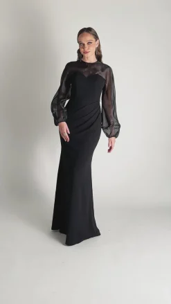 Long Sleeve Dresses | Formal / Prom Dresses<Bariano GRACELYNN SHEER SLEEVE MAXI BL75D22L BLACK
