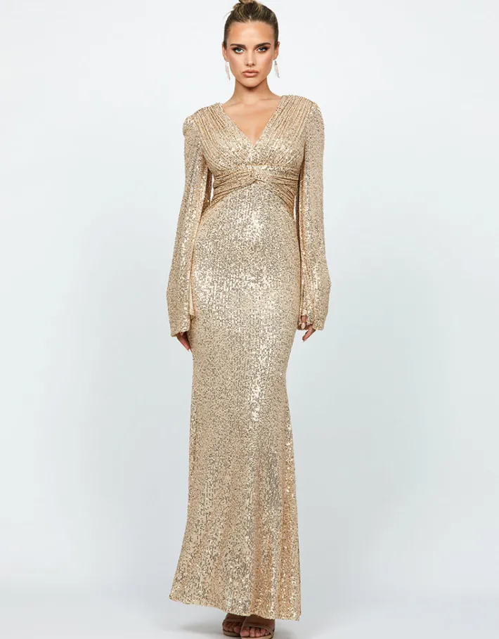 Maxi Dresses<Bariano HANA BELL SLEEVE SEQUIN GOWN B74D25L