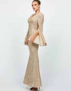 Maxi Dresses<Bariano HANA BELL SLEEVE SEQUIN GOWN B74D25L