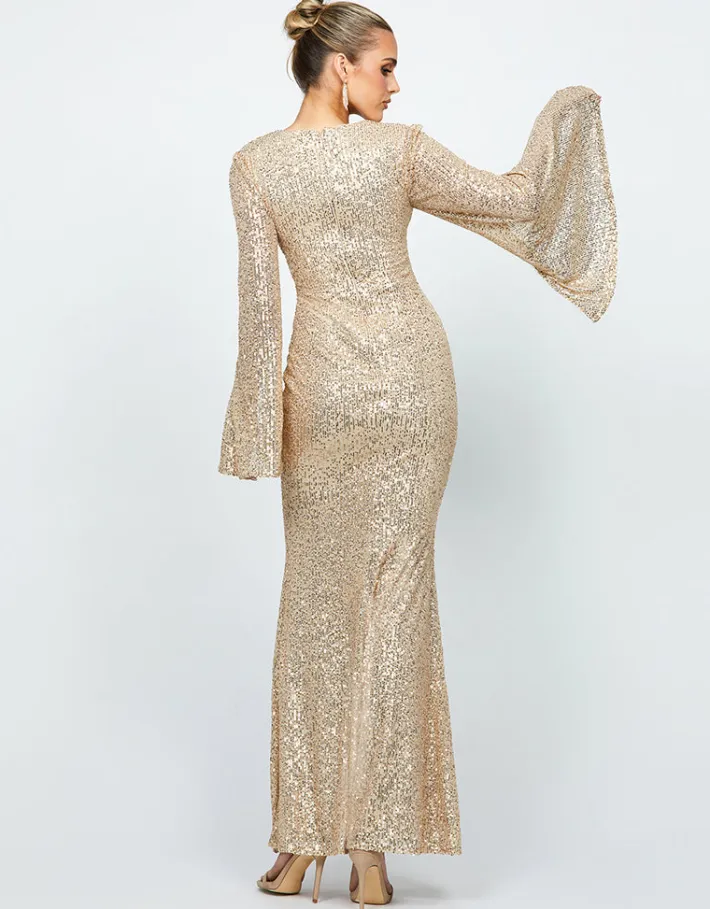 Maxi Dresses<Bariano HANA BELL SLEEVE SEQUIN GOWN B74D25L